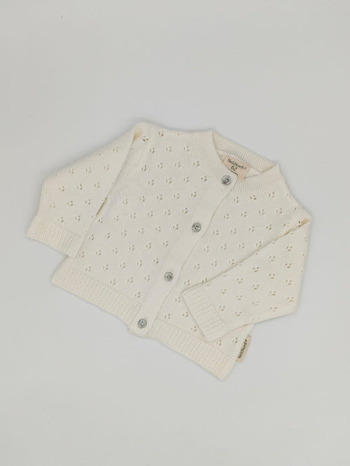 Ribstrikket hulmønster cardigan i bomuld