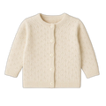 Cremefarvet cardigan til baby i økologisk bomuld med hulmønster og knapper foran fra NeliNord.
